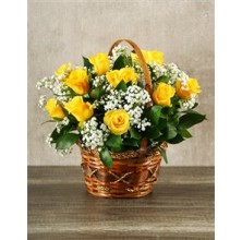 Sunny Roses - 12 Stems In Basket